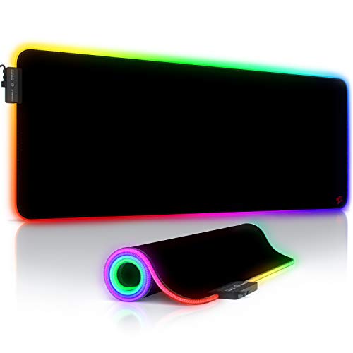 CSL-Computer Titanwolf Tapis de Souris de Jeu RVB - sous-Main LED - 800 x 300 mm - XXL - Multicolore - 11 Modes d'éclairage - 7 Couleurs LED et 4 Modes d'effet - Lavable - Noir