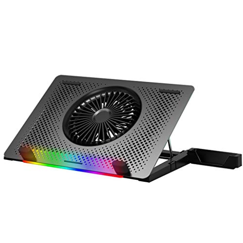 MYBA Refroidisseur PC Portable Laptop Cooling Pad, Laptop Cooling Stand en Aluminium avec rétro-éclairage RGB Gaming Laptop Cooling Pad Fan USB Desk Powered Refroidisseur Ordinateur Portable