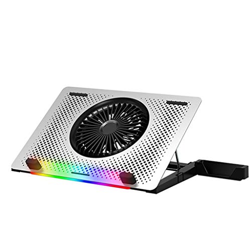 MYBA Refroidisseur PC Portable Laptop Cooling Pad, Laptop Cooling Stand en Aluminium avec rétro-éclairage RGB Gaming Laptop Cooling Pad Fan USB Desk Powered Refroidisseur Ordinateur Portable
