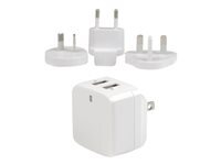 StarTech.com StarTech.com Chargeur mural USB a 2 ports - Haute puissance 17W 3,4A - Chargeur de voyage international - Adaptateur secteur USB - White adaptateur secteur - USB - 17 Watt
