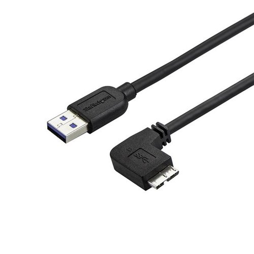 StarTech com Cable USB A 3 0 vers micro USB B 3 0 a angle droit M M 0 5 m Black
