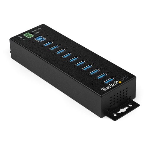 Startech StarTech.com Hub USB 3.0 10 ports avec adaptateur d'alimentation - Hub USB-A industriel en métal avec protection contre les décharges électrostatiques et les surtensions de 350W - Montable sur Din Mur Bureau - Hub USB 3.2 Gen 1 (5Gbps) haut débit