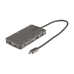 StarTech com Adaptateur multiport USB C vers HDMI 4K 30 Hz ou VGA Hub 3 ports RJ45 SD microSD et Power Delivery 100W
