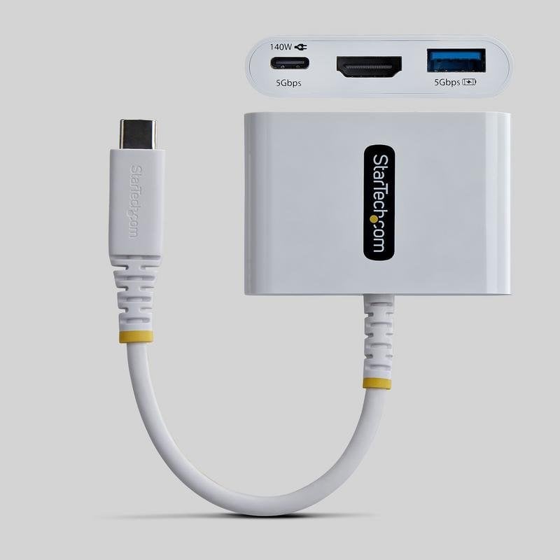 StarTech.com Adaptateur Multiport USB-C vers HDMI avec Charge PD 140W (White)
