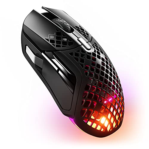 SteelSeries Aerox 5 Wireless Holey Souris Gaming RGB Ultra Légère Résistant à l'eau 9 Boutons Bluetooth 2.4GHz Capteur Optique TrueMove Air 18K DPI (Reconditionné)