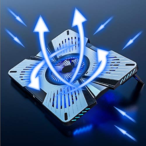 Refroidisseur PC Portable RGB Laptop Cooling Pad avec LED Rim Portable Avec 5 ventilateurs silencieux Bleu LED for pouces USB for ordinateur portable de 12 à 17,3 Powered ventilateur, aluminium Refroi