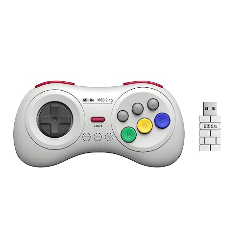 8BitDo M30 2.4G Manette sans fils 8 boutons Compatible Mega Drive Mini et Nintendo Switch Blanche White - Adaptateur USB inclus