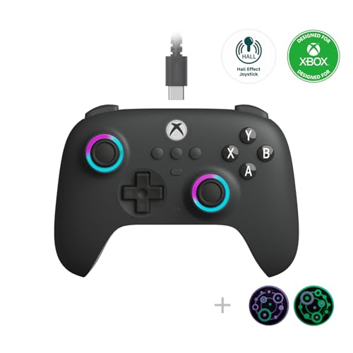 8Bitdo Ultimate C Manette filaire à effet Hall avec anneau lumineux RVB, prise audio 3,5 mm pour Xbox Series X, S, Xbox One, Windows 10 11 – Sous licence officielle (gris foncé)