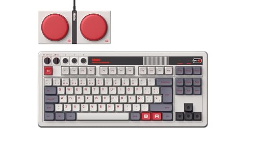 8Bitdo Clavier mécanique rétro, Bluetooth 2.4G USB-C Clavier de Jeu remplaçable à Chaud, 87 Touches, Double Touches Super programmables pour Windows et Android - QWERTY Espagnol ISO Dü