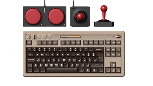 8Bitdo Clavier mécanique rétro Bluetooth 2,4G USB-C Clavier de jeu remplaçable 87 touches, double super touches et super stick pour Windows et Android - Disposition ISO UK - C64 Edition