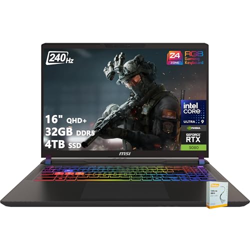 msi Vector 16 HX AI Ordinateur portable de jeu | 16 QHD IPS 240 Hz | Intel Core Ultra 9 275HX | 32 Go DDR5 4 To SSD | GeForce RTX 5080 (jusqu'à 1334 AI Tops) | Thunderbolt 5 Win11 avec accessoire