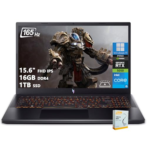Acer Nitro V 15 Ordinateur portable de jeu | 15,6 po FHD IPS 165 Hz | Intel 8-Core i5-13420H | 16 Go DDR4 1 To SSD | GeForce RTX 5050 DLSS4 (jusqu'à 440 AI Tops) | Clavier rétroéclairé Win11 Pro avec