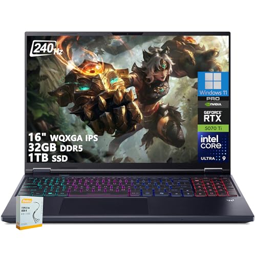 Acer Predator Helios Neo 16 AI Ordinateur portable de jeu | 16 WQXGA IPS 240 Hz | Intel Core Ultra 9 275HX | 32 Go DDR5 1 To SSD | GeForce RTX 5070 Ti (jusqu'à 992 AI Tops) | Rétroéclairé RVB Win11