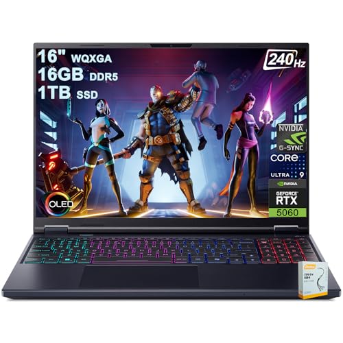 Acer Predator Helios Neo 16S AI Ordinateur portable de jeu | 16 2560 x 1600 OLED 240 Hz (G-SYNC) | Intel 24-core Ultra 9 275HX | 16 Go DDR5 1 To SSD | GeForce RTX 5060 GDDR7 (jusqu'à 572 AI Tops