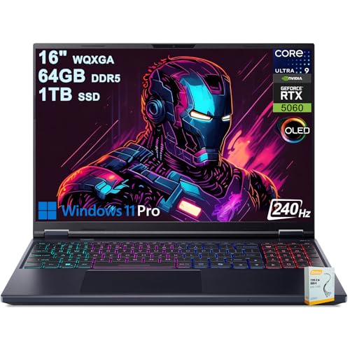 Acer Predator Helios Neo 16S AI Ordinateur portable de jeu | 16 2560 x 1600 OLED 240 Hz G-SYNC | Intel 24-core Ultra 9 275HX | 64 Go DDR5 1 To SSD | GeForce RTX 5060 (jusqu'à 572 AI Tops) Win11Pro