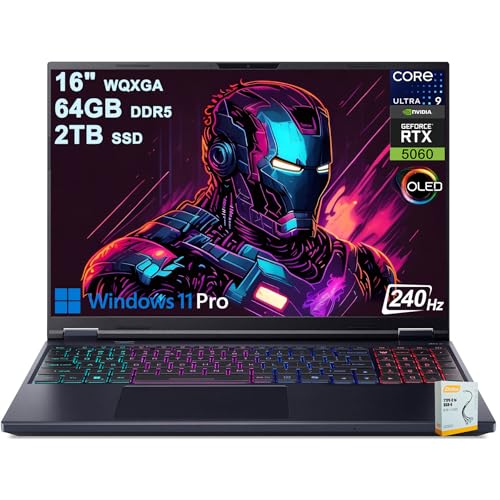 Acer Predator Helios Neo 16S AI Ordinateur portable de jeu | 16 2560 x 1600 OLED 240 Hz G-SYNC | Intel 24-core Ultra 9 275HX | 64 Go DDR5 2 To SSD | GeForce RTX 5060 (jusqu'à 572 AI Tops) Win11Pro