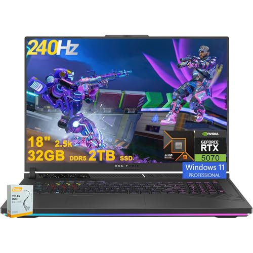 ASUS ROG Strix G18 G814 Ordinateur portable de jeu | 18 2,5k (2560 x 1600) 240 Hz (100 DCI-P3) | AMD Ryzen 9 9955HX 16 cœurs ( i9-14900HX) | 32 Go DDR5 2 To SSD | GeForce RTX 5. 070 | RGB