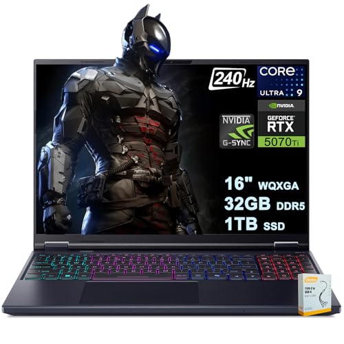 acer Predator Helios Neo 16S AI Ordinateur portable de jeu | 16 2560 x 1600 OLED 240 Hz 100 DCI-P3 | Intel 24-core Ultra 9 275HX | 32 Go DDR5 1 To SSD | GeForce RTX 5070 Ti jusqu'à 992 AI Tops |
