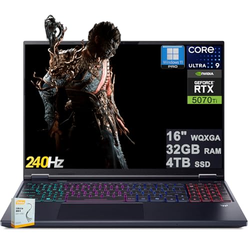 acer Predator Helios Neo 16S AI Ordinateur portable de jeu | 16 po 2560 x 1600 OLED 240 Hz 100 DCI-P3 | Intel 24-core Ultra 9 275HX | 32 Go DDR5 4 To SSD | GeForce RTX 5070 Ti | Rétroéclairé RVB