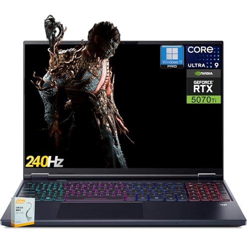 acer Predator Helios Neo 16S AI Ordinateur portable de jeu | 16 2560 x 1600 OLED 240 Hz 100 DCI-P3 | Intel 24-core Ultra 9 275HX | 64 Go DDR5 4 To SSD | GeForce RTX 5070 Ti | Rétroéclairé RVB