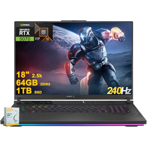 ASUS ROG Strix G18 G814 Ordinateur portable de jeu | 18 po 2560 x 1600 240 Hz (100 DCI-P3) | AMD Ryzen 9 9955HX 16 cœurs ( i9-14900HX) | 64 Go DDR5 1 To SSD | GeForce RTX 5 070 DLL. SS4 | RGB