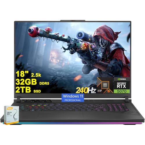ASUS ROG Strix G18 G814 Ordinateur portable de jeu | 18 2560 x 1600 240 Hz 100 DCI-P3 | AMD Ryzen 9 9955HX 16 cœurs ( i9-14900HX) | 32 Go DDR5 2 To SSD | GeForce RTX 500 70 DLSSS. 4 | Rétroéclairé
