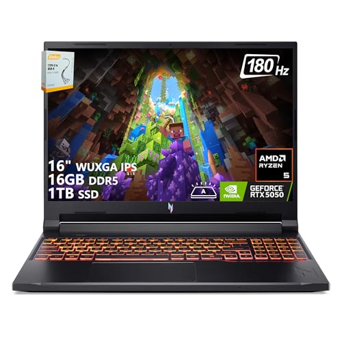 Acer Nitro V 16 AI Gaming Laptop | 16 pouces WUXGA IPS 180 Hz | AMD Hexa-Core Ryzen 5 240 | 16 Go DDR5 1 To SSD | GeForce RTX 5050 8 Go DLSS4 (jusqu'à 440 couvercles AI) | Clavier rétroéclairé Win11