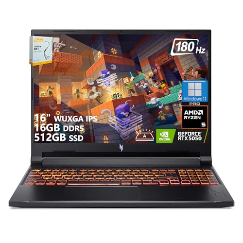 acer Nitro V 16 AI Ordinateur portable de jeu | WUXGA IPS 16 po 180 Hz | AMD Hexa-Core Ryzen 5 240 | 16 Go DDR5 512 Go SSD | GeForce RTX 5050 8 Go DLSS4 (jusqu'à 440 AI Tops) | Clavier rétroéclairé