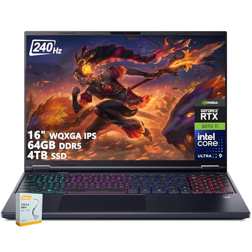 Acer Predator Helios Neo 16 AI Ordinateur portable de jeu | 16 WQXGA IPS 240 Hz | Intel Core Ultra 9 275HX | 64 Go DDR5 4 To SSD | GeForce RTX 5070 Ti (jusqu'à 992 AI Tops) | Rétroéclairé RVB Win11