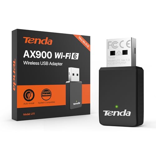 Tenda Clé WiFi Puissante AX900, Adaptateur USB Wi-FI pour PC, Dongle WiFi, Double Bande 5G 2.4G, Soft-AP, MU-MIMO, Windows7 10 11, U11