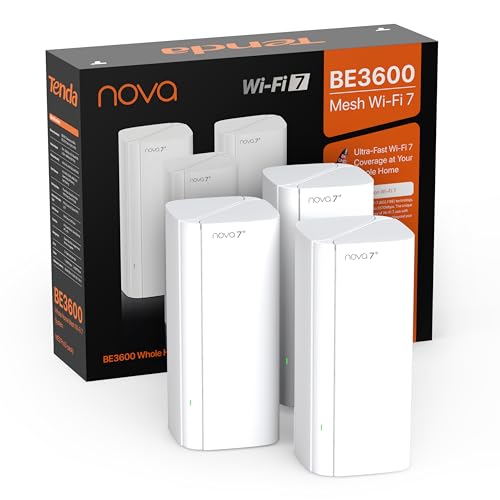 Tenda Nova ME3 Pro Wi-FI 7 Mesh System - BE3600 Dual Band (2.4GHz 688Mbps, 5GHz 2882Mbps), Coverage up to 325 m² - 3 Gigabit Ports per Unit, NFC, WPA3, MLO, 4K-QAM, 3-Pack