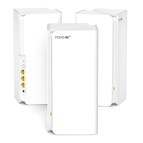 Tenda Nova MX21 Pro AXE5700 Lot de 3 Wi-FI 6E Mesh systèmes tri-Bande pour Toute la Maison, Couverture Wi-FI 6 jusqu'à 680㎡, 9 Ports Gigabit, 200 appareils connectés,Maillage en Un clic