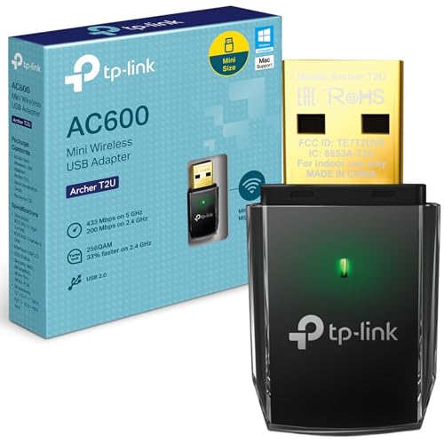TP-Link Clé WiFi AC600 Mbps Archer T2U, Adaptateur USB WiFi, dongle WiFi, Compatible avec Windows 11 10 8.1 8 7 XP, Mac OS X