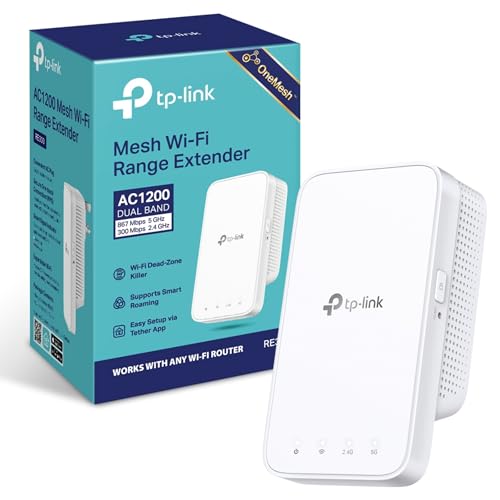 TP-Link AC1200 Universal Mesh Dual Band WiFi Range Extender, à Large Bande WiFi Extender, WiFi Booster, Un creats Transparente Whole Home Mesh WiFi S