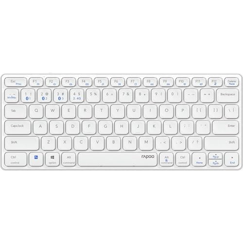 Rapoo - Clavier sans Fil multimode Rechargeable avec Bluetooth et Connexion de 2,4 GHz, connectivité pour Plusieurs appareils et Design Fin, E9600M, Gris
