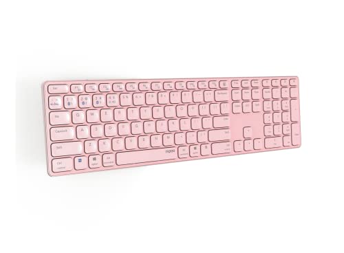 Rapoo | Clavier sans fil multimode QUERTY, Bluetooth 2,4 GHz, rose | Clavier ultra-fin multi-dispositif, rechargeable, aluminium, Windows Mac