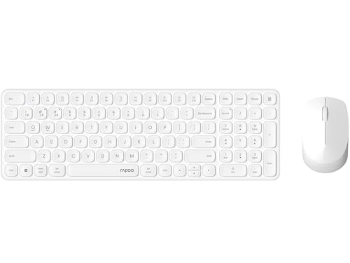 Rapoo 9310M Clavier sans Fil Ensemble Souris Bluetooth 2.4G USB sans Fil Multi-Dispositifs Jusqu'à 4 Appareils, Boîtier Compact Aluminium Plat, Disposition QWERTZ, Allemand, Blanc