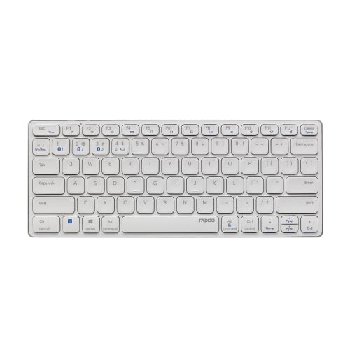 Rapoo 9600M UI Clavier sans Fil avec Touches multimédia et Touches de Fonction, Ordinateur, USB, Bluetooth, Connexion 2.4GHz, Portée de Travail jusqu'à 10 m, Blanc
