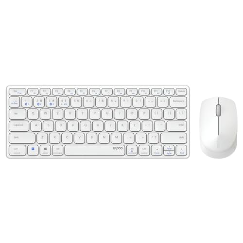 Rapoo Clavier Souris sans Fil Multi-Mode Rechargeable Blade 9600M (Pack Kit Clavier Souris, Clavier Rechargeable AZERTY, Souris 3 Boutons, Bluetooth WiFi, Idéal PC, Laptop, Mac) Blanc