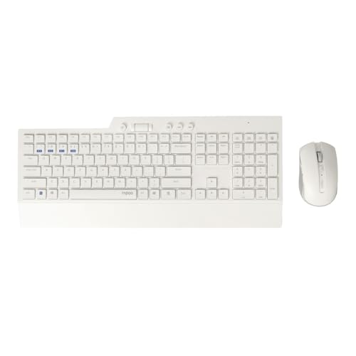 Rapoo | Clavier et Souris sans Fil avec Clavier et Souris QWERTY Portugais avec Technologie multimode Bluetooth et 2,4 GHz, Souris Optique avec 1600 dpi, Blanc