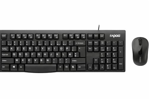 Rapoo X1800S Clavier Souris sans Fil Kit Wireless Deskset 1000 DPI Capteur 12 Mois Autonomie de la Batterie Ergonomique pour Gaucher et Droitier Disposition BE-Layout AZERTY PC Mac - Noir