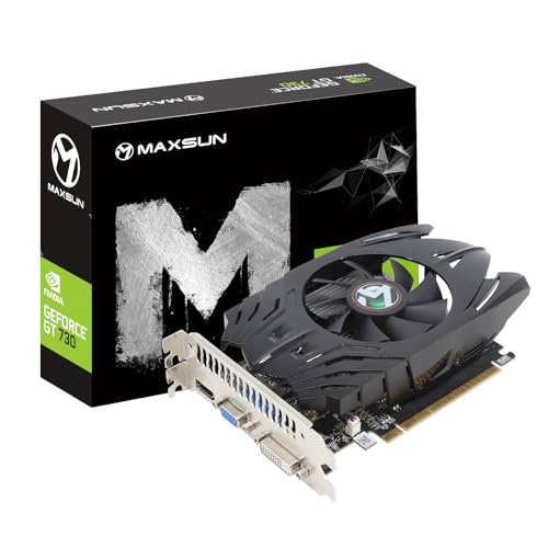 maxsun Cartes Graphiques GT 730 4Go Carte Graphique Externe Nvidia GPU pour Ordinateur PC GDDR3 ITX Design PCI Express DVI-I, HDMI, VGA 4K