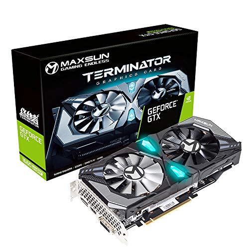 maxsun Cartes Graphiques Nvidia GeForce GTX 1660 Ti 6GB Carte Graphique de Jeu vidéo GPU avec GDDR6, Port d'affichage, HDMI, DVI, système de Refroidissement à Double Ventilateur, éclairage RVB