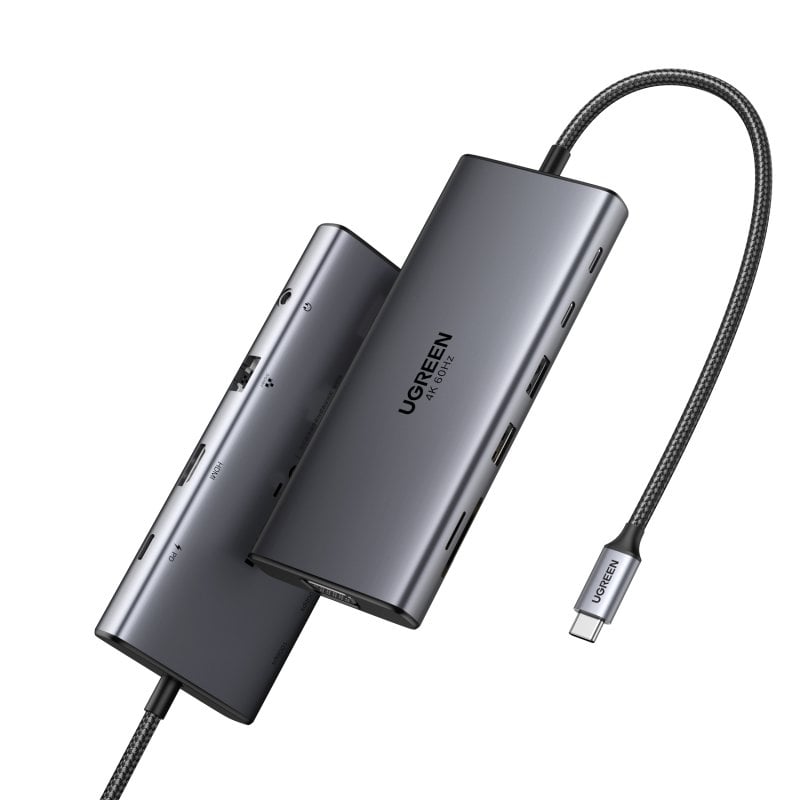 ugreen Hub Ugreen 11 en 1 USB-C 3xUSB-C 2xUSB-A HDMI VGA RJ45 SD TF 3,5 mm Grey
