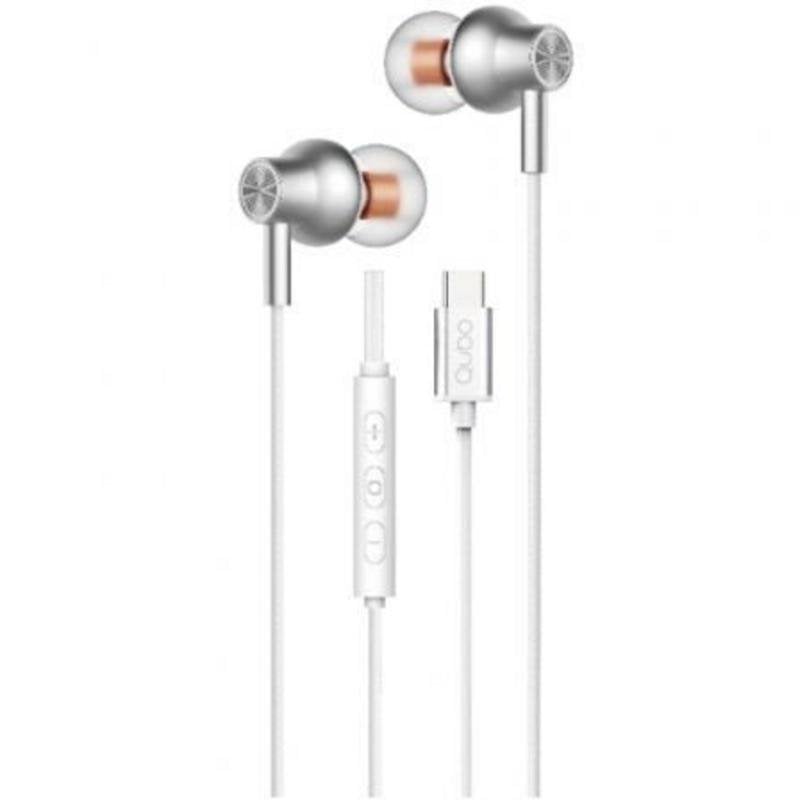 qubo Auriculares Qubo AU-300C avec câble USB-C Microphone Contrôle Volume Blancs