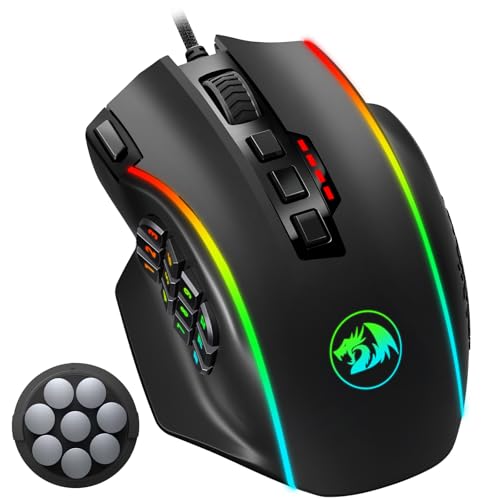 Redragon M901K Impact RVB Souris Gamer Filaire USB, MMO Souris avec 12 Boutons latéraux, 12,400 DPI, Haute précision, 19 Boutons programmables, Ergonomie, PC Mac