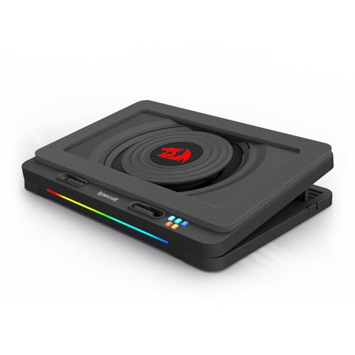 Redragon GCP512 Tapis de refroidissement pour ordinateur portable avec ventilateur de 15 cm, refroidissement rapide pour ordinateurs portables de 15 à 17 , contrôle de vitesse variable, 4 hauteurs