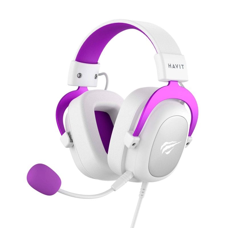havit Casque Havit 6950676214154 filaire pour gaming avec microphone, Purple et White