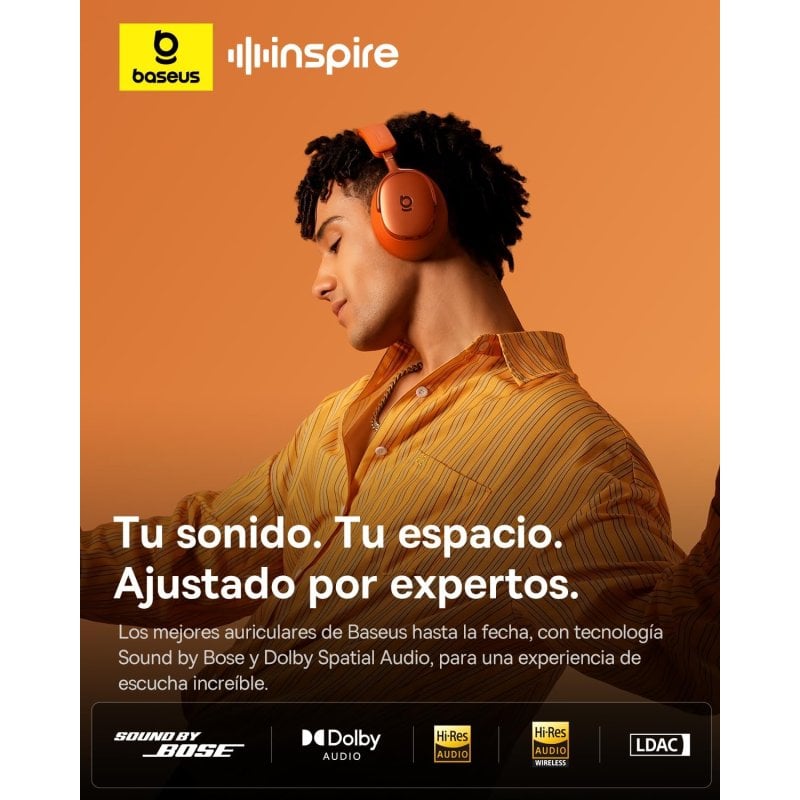 baseus Casque Baseus Inspire XH1 sans fil Bluetooth avec Réduction de Bruit, Hi-Res, Orange