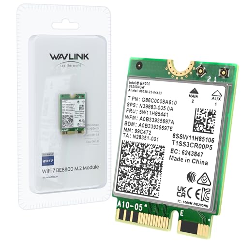 WAVLINK WiFi 7 Carte WiFi, 8774Mbps Tri-Band BE200 M.2 NGFF Network Module with Bluetooth 5.4, MU-MIMO, WPA3, Support Windows 10 11(64-bit) Laptop, Non Disponible pour Les Cartes mères AMD